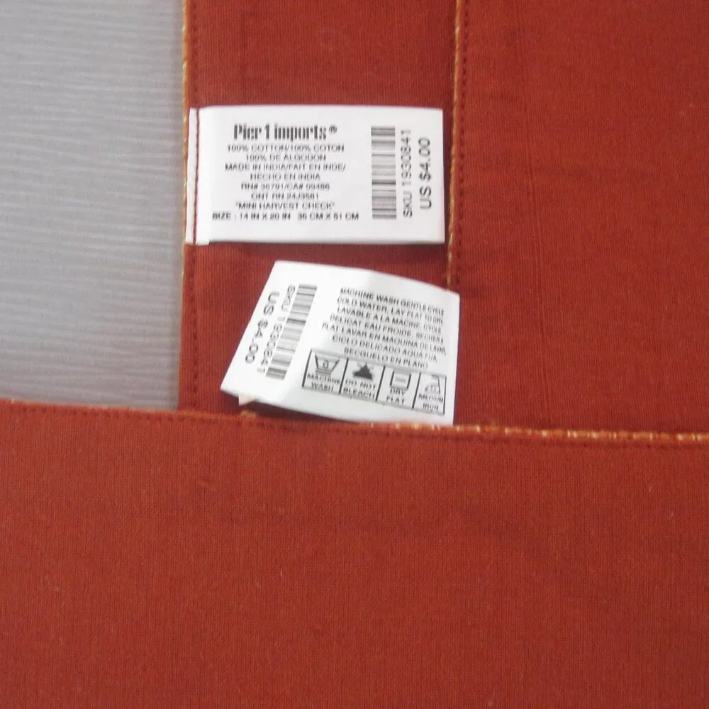 PIER 1 IMPORTS SET OF 4 MINI HARVEST CHECK COTTON WOVEN FABRIC LINED PLACE MATS